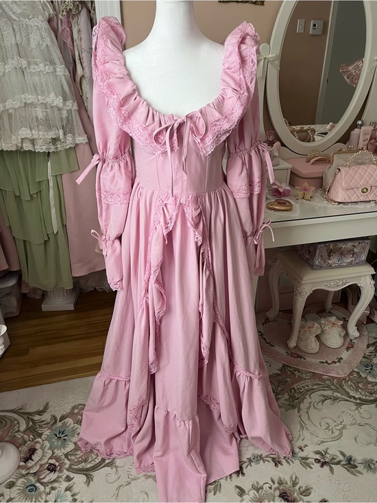 SHEIN Dresses & Skirts - SHEIN Pink Ruffled Lace-Trim Maxi Dress